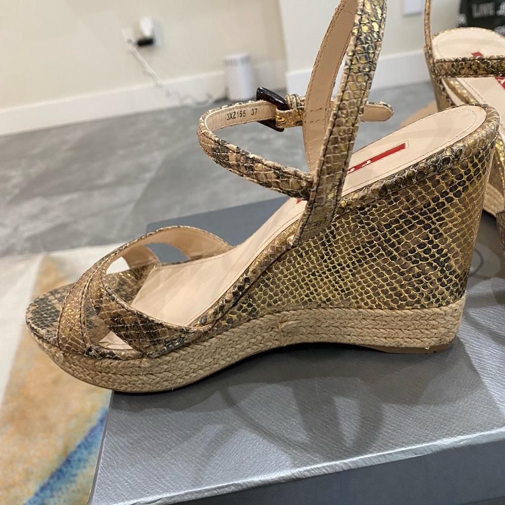 Prada gold snakeskin wedges size 37 mint condition! - Picture 6 of 7
